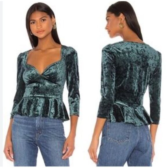 SAYLOR Emerald Green Delfina Velvet Top M NEW Revolve - Picture 1 of 7
